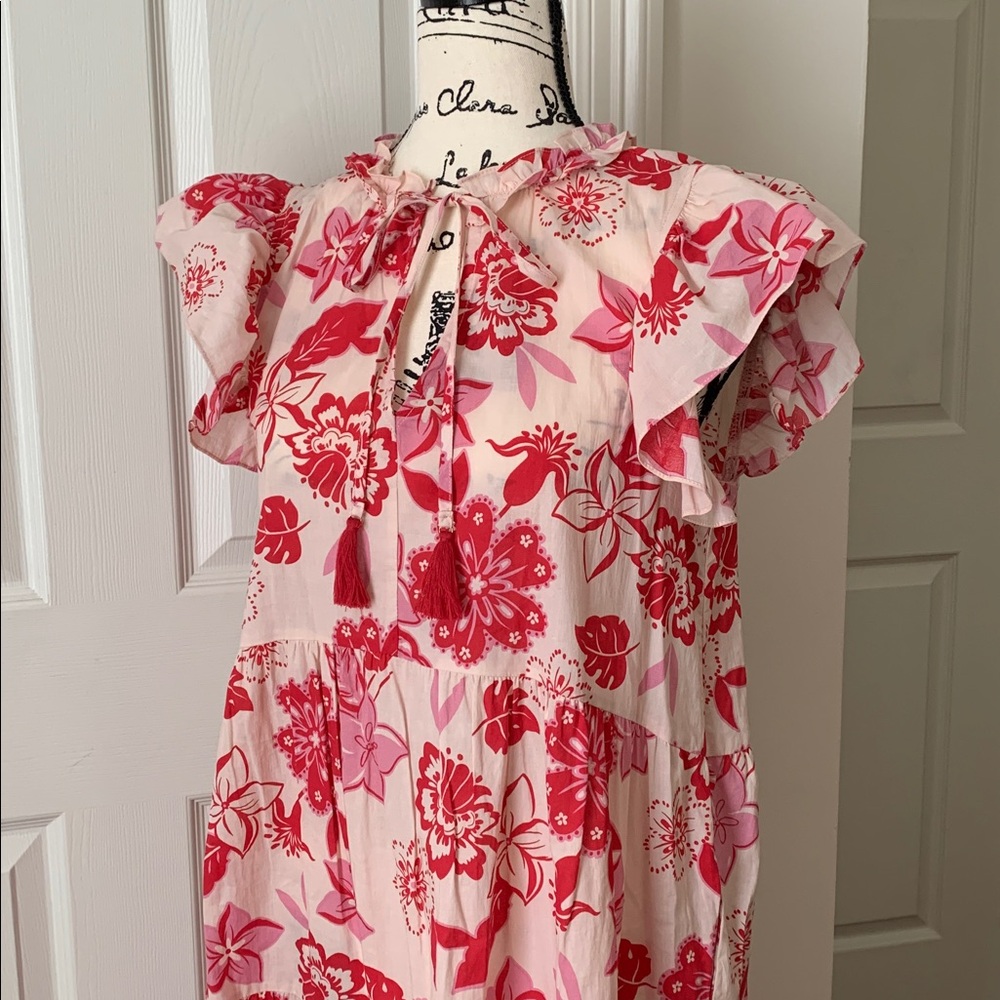 Floral Pink and Red Tiered Maxi Dress